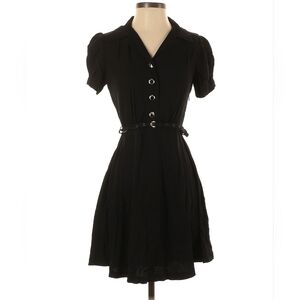 Short Sleeve Black Button-Up Dress